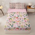 thumbnail image 1 of Homewish Cartoon Cat Animal Zipper Full Size Comforter Sets with Fitted Sheet and 2 Pillowcases,Romantic Flowers Zipper Bedding Set,Pink Green,Pink Reversible,4pcs, 1 of 8