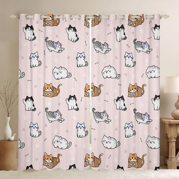 Homewish Cartoon Cats Black Out Curtains for Kids Teens,Kawaii Animal Curtains Pack of 2 (42x63 Each),Dreamy Princess Bedroom Curtains,Super Cozy Room Decor