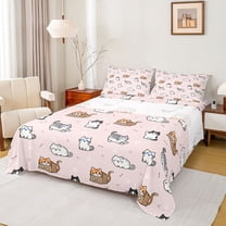 Homewish Cartoon Cats Twin Sheet Sets 3pcs for Kids Teens,Kawaii Animal Twin Fitted Sheet Microfiber,Dreamy Princess Breathable Flat Sheet,Super Cozy Room Decor
