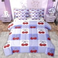 thumbnail image 1 of Homewish Cartoon Cherry Print Bedding Comforter Set 7pcs, Princess Ribbon Bowknot Queen Bedding Sets, Purple Patchwork Plaid Reversible Queen Sheet Sets, Lightweight Room Decor, 1 of 7