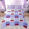 thumbnail image 1 of Homewish Cartoon Cherry Print Full Size Comforter Sets, Princess Ribbon Bowknot Bedding Comforter Set, Purple Patchwork Plaid Reversible Bedding Sets, Lightweight Room Decor, 3-Piece, 1 of 8