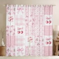 thumbnail image 1 of Homewish Cartoon Cherry Ribbon Black Out Curtains for Teen, Pink Stripes Buffalo Curtains Pack of 2 (42x63 Each), Kawaii Cartoon Bowknot Bedroom Curtains, Window Curtains Decor, 1 of 6