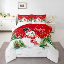 Homewish Cartoon Christmas Snowman Bedding Comforter Set,Merry Xmas Twin Comforter Sets,Red White Bedding Set For Girl Boys Kids,Super Cozy Room Decor Reversible,2pcs