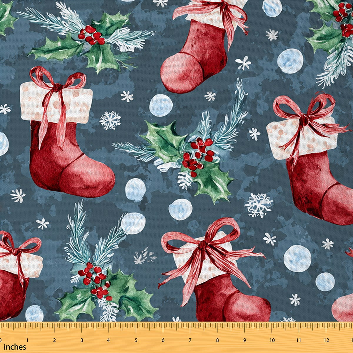 Homewish Cartoon Christmas Stocking Fabric by the Yard 2 Yard,Boetie Xmas Gifts Room Decor Fabric by the Yard,Rustic Flower Floral Fabric for Sewing For Boys Kids,Ultra Soft Home Decor
