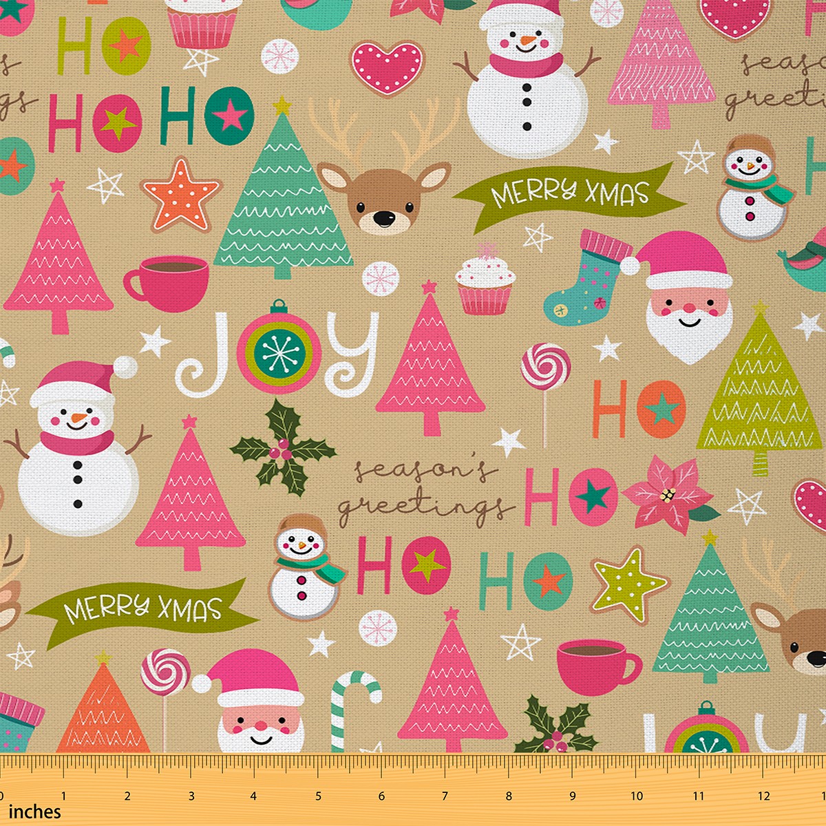 Homewish Cartoon Christmas Tree Fabric by the Yard 2 Yards for Kids, Kawaii Santa Claus Sewing Fabric, Happy New Year Fabric for Sewing, Breathable Home Decor