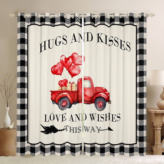 Homewish Cartoon Christmas Truck Black Out Curtains, Love Heart Ballon Curtains Pack of 2 (42x63 Each), Romantic Valentines Day Bedroom Curtains, Curtains and Drapes Decor