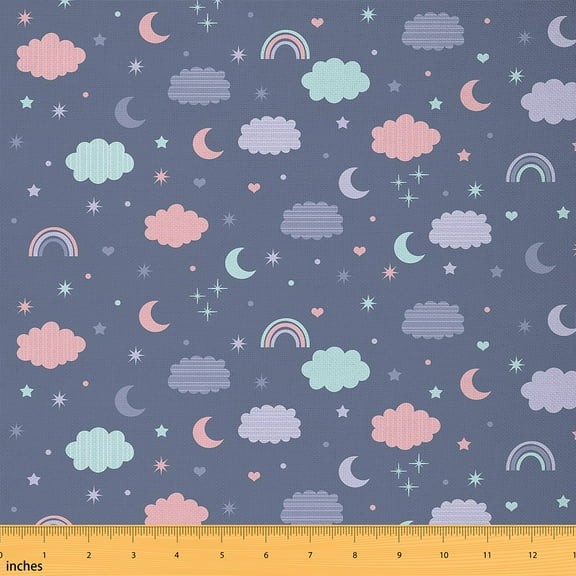 Homewish Cartoon Cloud Rainbow Fabric by the Yard 1 Yard, Mystic Galaxy Stars Moon Room Decor Fabric by the Yard, Kawaii Love Heart Sewing Fabric,cLuxury Bedroom Decor