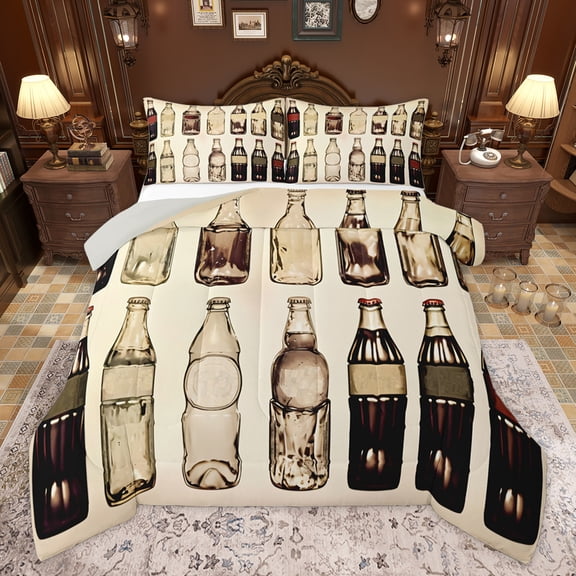 Homewish Cartoon Cola Bottles Bedding Comforter Set, Vintage Fashion Twin Comforter Sets, Teens Kids Boys Girls Reversible Bedding Set, Lightweight Room Decor, 2 Pieces