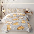 thumbnail image 1 of Homewish Cartoon Corgi Quilt King,Kawaii Dog Bone King Coverlet Set,Gray,3-Piece, 1 of 7
