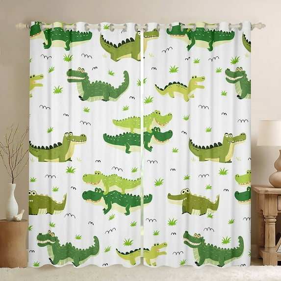 Homewish Cartoon Crocodile Black Out Curtains,Wild Animal Curtains Pack of 2 (42x63 Each),Green White Bedroom Curtains For Boys Kids,Luxury Bedroom Decor