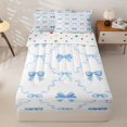 thumbnail image 1 of Homewish Cartoon Cute Bowtie Zipper Full Size Comforter Sets with Fitted Sheet and 2 Pillowcases For Kids,Blue Bowknot Print Zipper Bedding Set,Reversible,4-Piece, 1 of 7