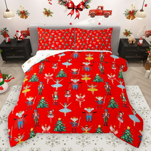 Homewish Cartoon Cute Princess Bedding Comforter Set for Kids, Fairy Tale Elf Angel Twin Comforter Sets, Christmas Nutcracker Reversible Bedding Set, Breathable Home Decor, 2pcs