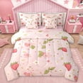 thumbnail image 1 of Homewish Cartoon Cute Strawberry Twin Bedding Sets 7-Piece, Pink Cherry Blossoms Bedding Comforter Set, Teens kids Girls Women Reversible Sheet Sets, Ultra Soft Bedroom Decor, 1 of 7