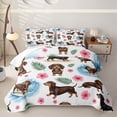thumbnail image 1 of Homewish Cartoon Dachshund Quilt Full,Ocean Wave Full Bedspread Sets,White,Hibiscus Flowers Decor,3 Pieces, 1 of 7