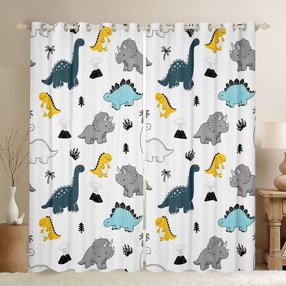 Homewish Cartoon Dino Blackout Curtains,Jungle Wildlife Curtains Pack of 2 (42x84 Each),White