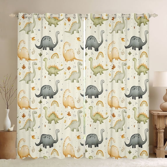 Homewish Cartoon Dino Blackout Curtains Set of 2 (52x84 Each),Cute Animals Curtain,Cream,Rainbow Decor