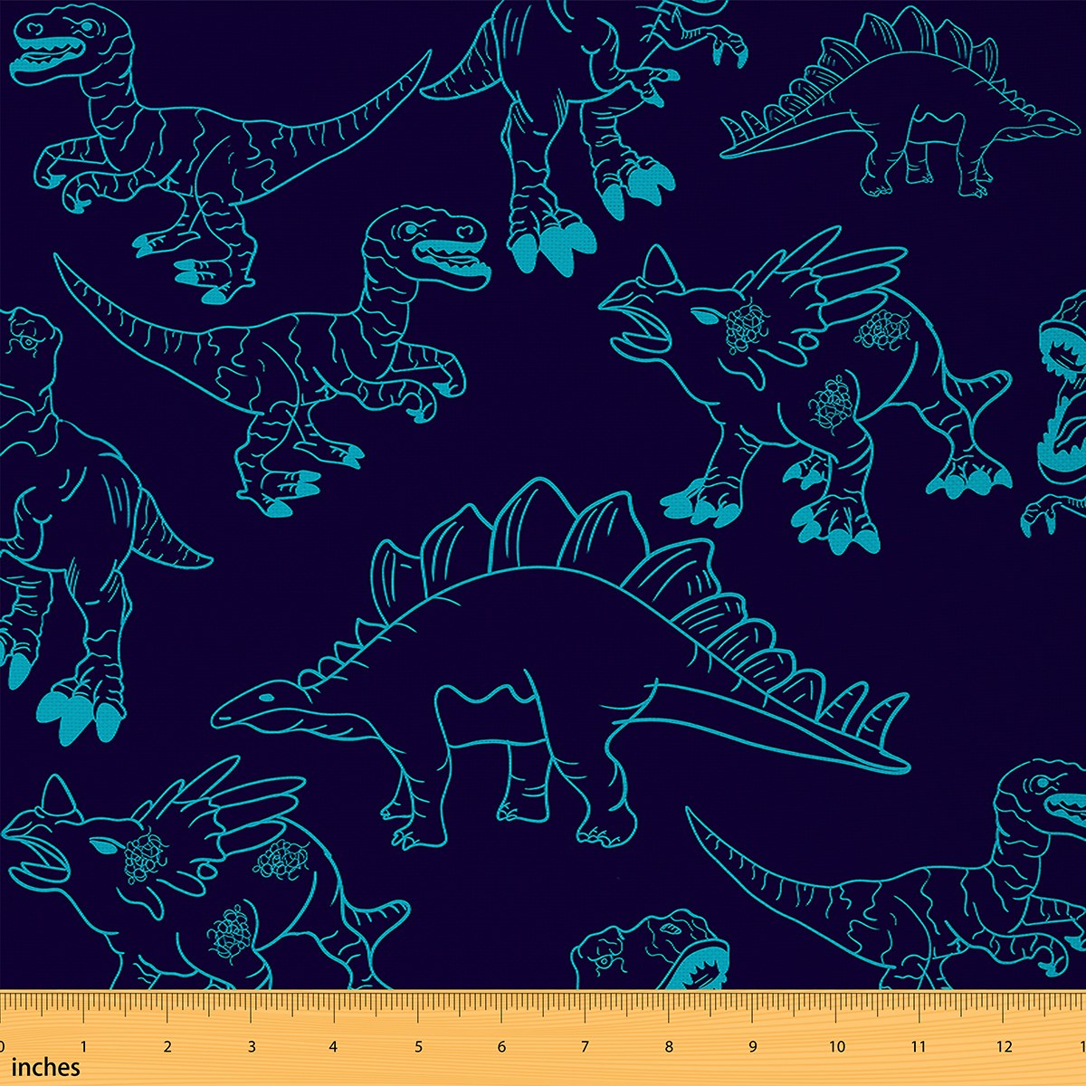 Homewish Cartoon Dinsaur Fabric by the Yard 2 Yard,Ancient Animal Room Decor Fabric by the Yard,Black Blue Fabric for Sewing For Teens Boys,Luxury Bedroom Decor