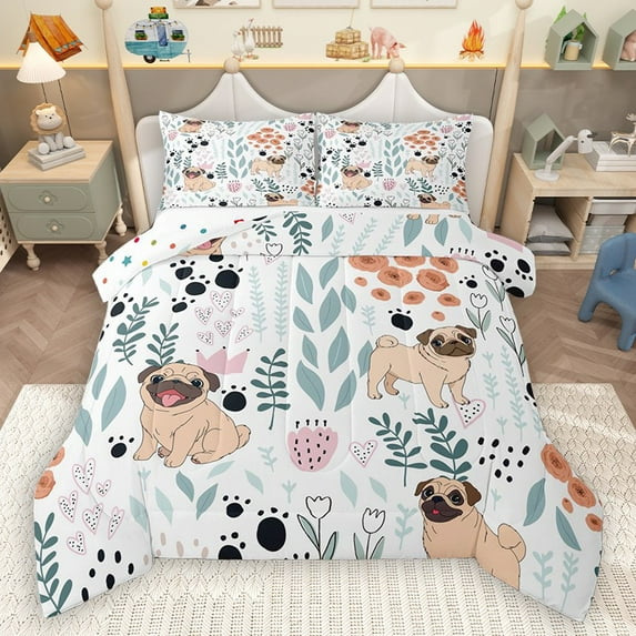 Homewish Cartoon Dog 3-Piece Full Size Comforter Sets for Preppy Children Kids,Dreamy Princess Bedding Comforter Set,Kawaii Animal Lightweight Bedding Sets,Luxury Bedroom Decor,Reversible