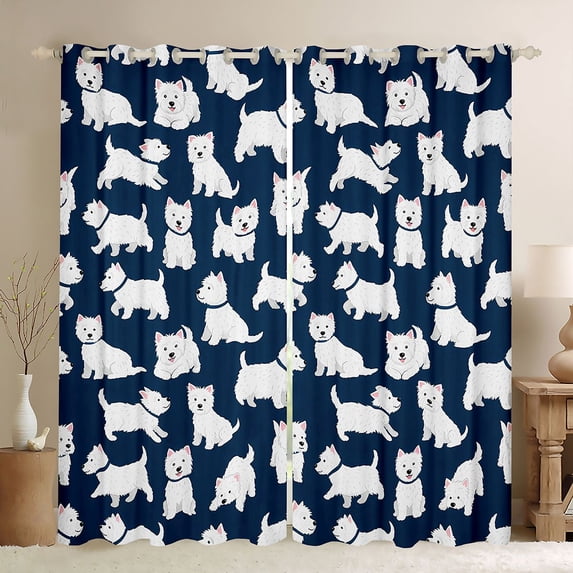 Homewish Cartoon Dog Blackout Curtains,Cute Pet Themed Curtains Pack of 2 (42x84 Each),Navy Blue