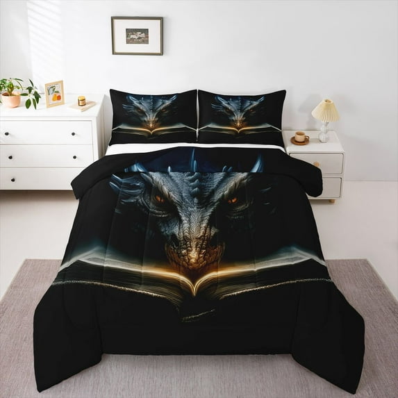 Homewish Cartoon Dragon Bedding Comforter Set,Jungle Animal Twin Comforter Sets,Magic Wildlife Bedding Set For Boys Kids,Microfiber Bedroom Decor Reversible,2pcs