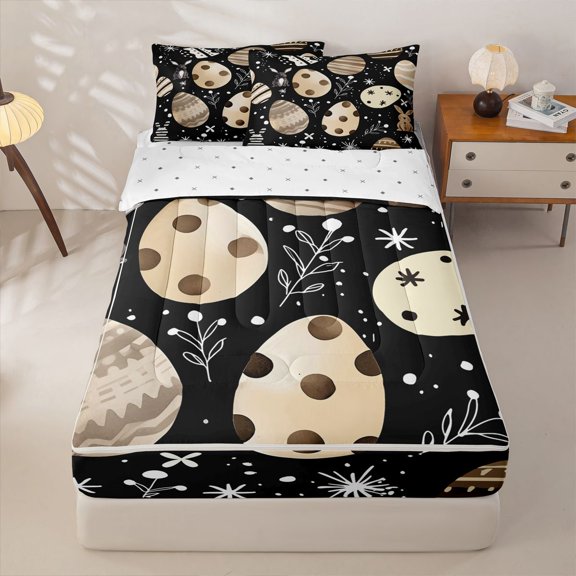 Homewish Cartoon Easter Eggs Zipper Twin Comforter Sets with Fitted Sheet and 2 Pillowcases,Funny Bunny Rabbit Zipper Bedding Set For Kids Girls,Reversible,4 Pieces