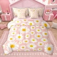 thumbnail image 1 of Homewish Cartoon Floral Daisy 7-Piece Twin Bedding Sets,Rustic Flower Bedding Comforter Set,Pink White Yellow Sheet Sets For Girl Kids,Super Cozy Room Decor Reversible, 1 of 8