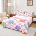 thumbnail image 1 of Homewish Cartoon Flower Floral Full Size Sheets for Kids, Swirl Checkered Square Bed Sheets, Pink Buffalo Sheet Sets, Lightweight Room Decor, 4 Pieces, 1 of 7