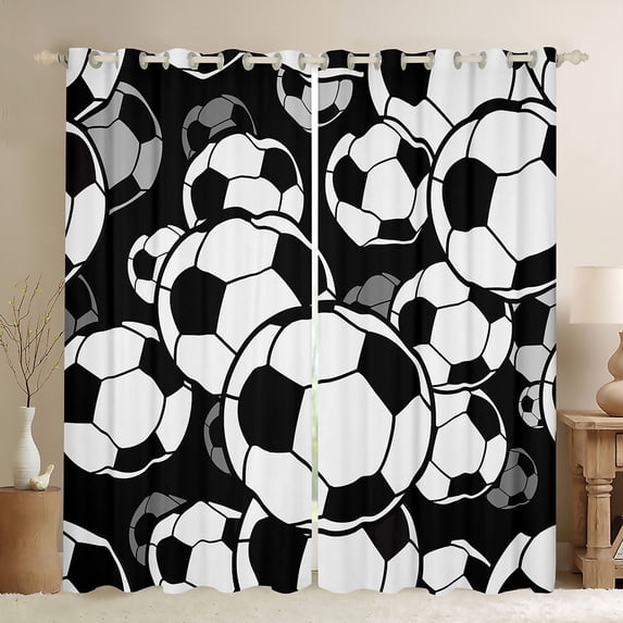 Homewish Cartoon Football Boys Curtains Pack of 2 (42x84 Each), Modern Soccer Lover Curtains Blackout, Ball Sports Theme Bedroom Curtains, Curtains and Drapes Bedroom Decor