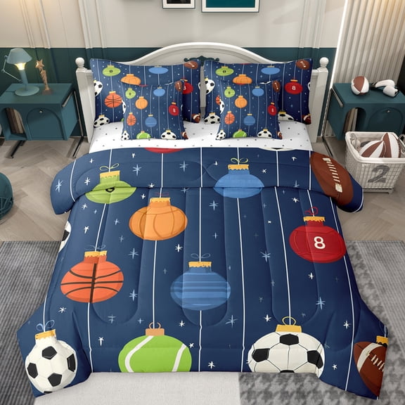 Homewish Cartoon Football Soccer Bedding Comforter Set 7pcs, Kawaii Basketball Golf Queen Bedding Sets, Dreamy Stars Print Queen Sheet Sets, Lightweight Room Decor