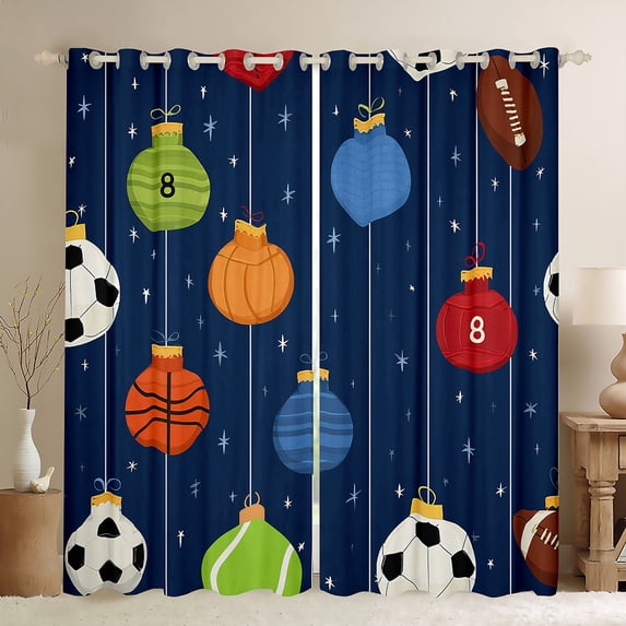 Homewish Cartoon Football Soccer Black Out Curtains, Kawaii Basketball Golf Curtains Pack of 2 (42x63 Each), Dreamy Stars Print Bedroom Curtains, Black Out Curtains Room Decor