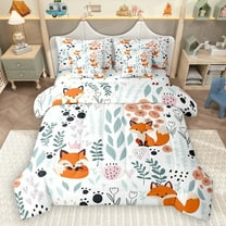 Homewish Cartoon Fox 7-Piece Twin Bedding Sets for Preppy Children Kids,Dreamy Princess Bedding Comforter Set,Kawaii Animal Breathable Sheet Sets,Luxury Bedroom Decor,Reversible