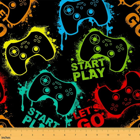 Homewish Cartoon Game Console Fabric by the Yard 1 Yard for Boys, Colorful Splash Graffiti Room Decor Fabric by the Yard, Cute Gamepad Sewing Fabric, Luxury Bedroom Decor