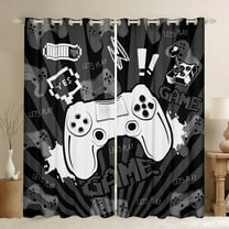 Homewish Cartoon Gamepad Lover Black Out Curtains for Boys, Game Console Curtains Pack of 2 (42x63 Each), Grey Stripes Abstract Bedroom Curtains, Blackout Curtains Home Decor