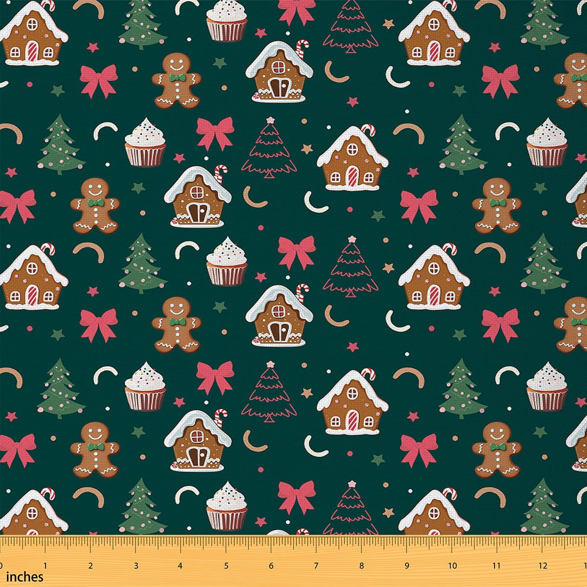 Homewish Cartoon Gingerbread House Fabric by the Yard 2 Yard,Merry Christmas Room Decor Fabric by the Yard,Cute Bowtie Bowknot Fabric for Sewing For Girls Kids,Breathable Home Decor
