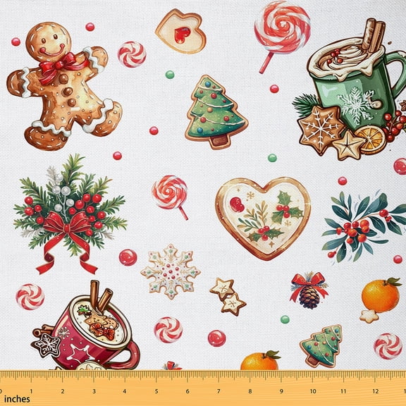Homewish Cartoon Gingerbread Man Fabric by the Yard 3 Yard, Coffee Cake Dessert Room Decor Fabric by the Yard, Merry Christmas Sewing Fabric, Breathable Home Decor