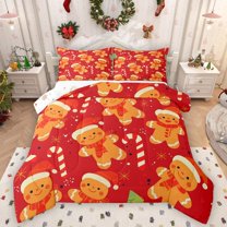 Homewish Cartoon Gingerbread Man Bedding Comforter Set 2pcs for Kids Boys Girls,Merry Christmas Twin Comforter Sets Microfiber,Happy Xmas Breathable Bedding Set,Breathable Home Decor,Reversible