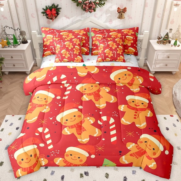 Homewish Cartoon Gingerbread Man 7-Piece Twin Bedding Set - Merry Christmas Xmas