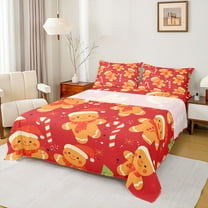 Homewish Cartoon Gingerbread Man Twin Sheet Sets 3pcs for Kids Boys Girls,Merry Christmas Twin Fitted Sheet Microfiber,Happy Xmas Breathable Flat Sheet,Breathable Home Decor