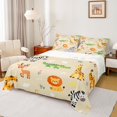 thumbnail image 1 of Homewish Cartoon Giraffe Zebra Twin Sheet Sets,Zoo Animal Lions Twin Fitted Sheet,Wild Tiger Deer Crocodile Flat Sheet For Boys Kids,Breathable Home Decor,3-Piece, 1 of 7