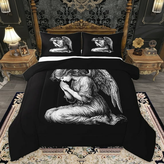 Homewish Cartoon Girls Queen Comforter Set,Merry Christmas Bedding Sets,Gray Black Bedding Comforter Set For Girls Kids,Breathable Home Decor Reversible,3-Piece