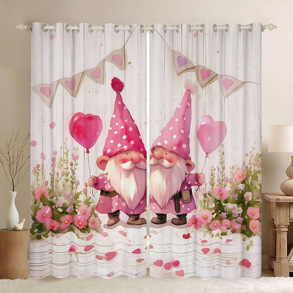 Homewish Cartoon Gnome Child Black Out Curtains, Love Heart Balloon Curtains Pack of 2 (42x63 Each), Pink Groovy flower Bedroom Curtains, Blackout Curtains Home Decor