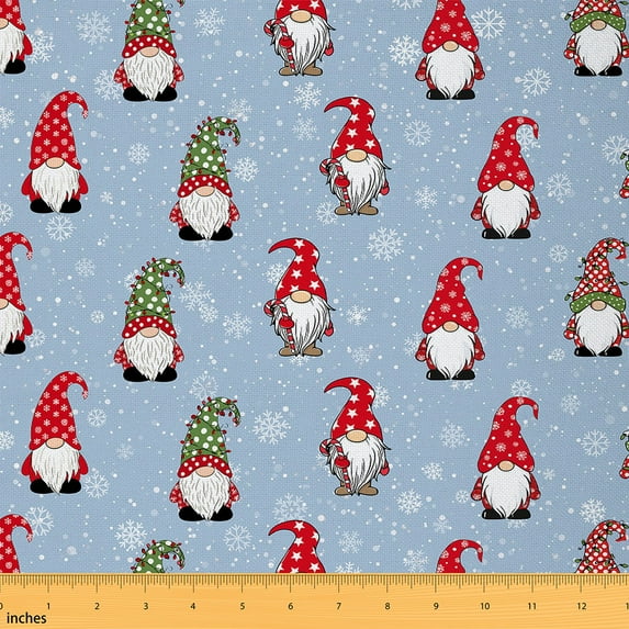 Homewish Cartoon Gnome Fabric by the Yard 2 Yard,Christmas Snowflake Room Decor Fabric by the Yard,Blue White Red Fabric for Sewing For Boys Kids,Microfiber Bedroom Decor