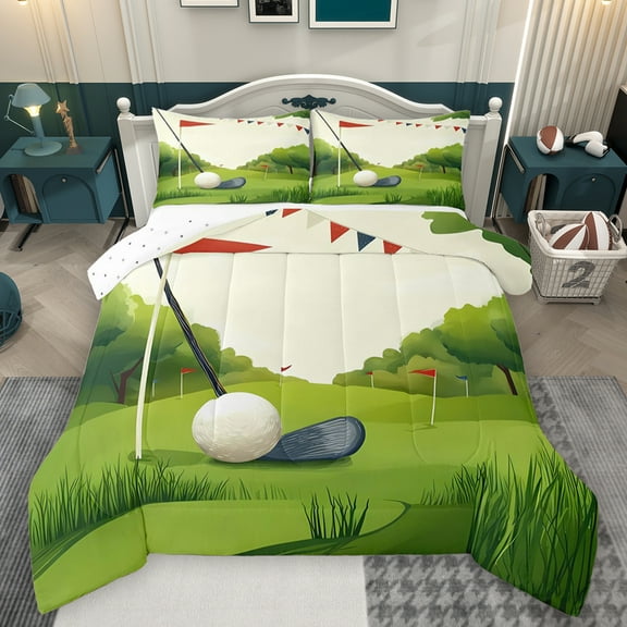 Homewish Cartoon Golf Sports Bedding Comforter Set, Ball Game Lover Twin Comforter Sets, Teens Kids Boys Girls Reversible Bedding Set, Breathable Home Decor, 2-Piece