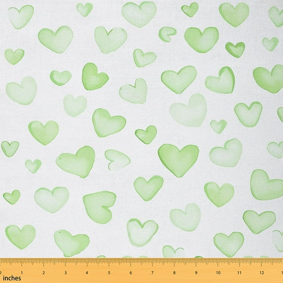 Homewish Cartoon Green Watercolor 01, Romantic Love Heart Room Decor Fabric by the Yard, Teens Kids Child Sewing Fabric, Microfiber Bedroom Decor