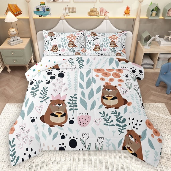 Homewish Cartoon Guinea Pig 2pcs Bedding Comforter Set for Preppy Children Kids,Dreamy Princess Twin Comforter Sets,Kawaii Animal Breathable Bedding Set,Luxury Bedroom Decor,Reversible