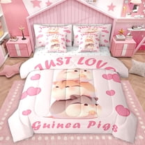 Homewish Cartoon Guinea Pig 7-Piece Twin Bedding Sets For Kids Teens Girls,Kawaii Animal Bedding Comforter Set,Love Heart Print Breathable Sheet Sets,Lightweight Room Decor,Reversible