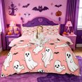thumbnail image 1 of Homewish Cartoon Halloween Ghost Bedding,Spider Web Bat Pattern Duvet Cover Full,Blush Pink White,Pink Reversible,3 Pieces,1 Duvet Cover and 2 Pillowcases, 1 of 6