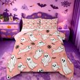 thumbnail image 1 of Homewish Cartoon Halloween Ghost Full Size Comforter Sets,Spider Web Bat Pattern Bedding Comforter Set,Blush Pink White,Pink Reversible,3 Pieces,1 Comforter and 2 Pillowcases, 1 of 7