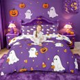 thumbnail image 1 of Homewish Cartoon Halloween Ghost Pumpkin Bedding,Candy Corn Print Duvet Cover Full,Purple Orange White,Halloween Reversible,3pcs,1 Duvet Cover and 2 Pillowcases, 1 of 6
