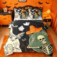 thumbnail image 1 of Homewish Cartoon Halloween Skeleton Witch Hat 7-Piece Twin Bedding,Tomb Ghost Pattern Bedding Comforter Set,Black Green Orange,Halloween Reversible, 1 of 8